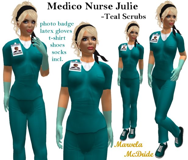 Second Life Marketplace ! "Medico" Nurse Julie Teal Scrubs